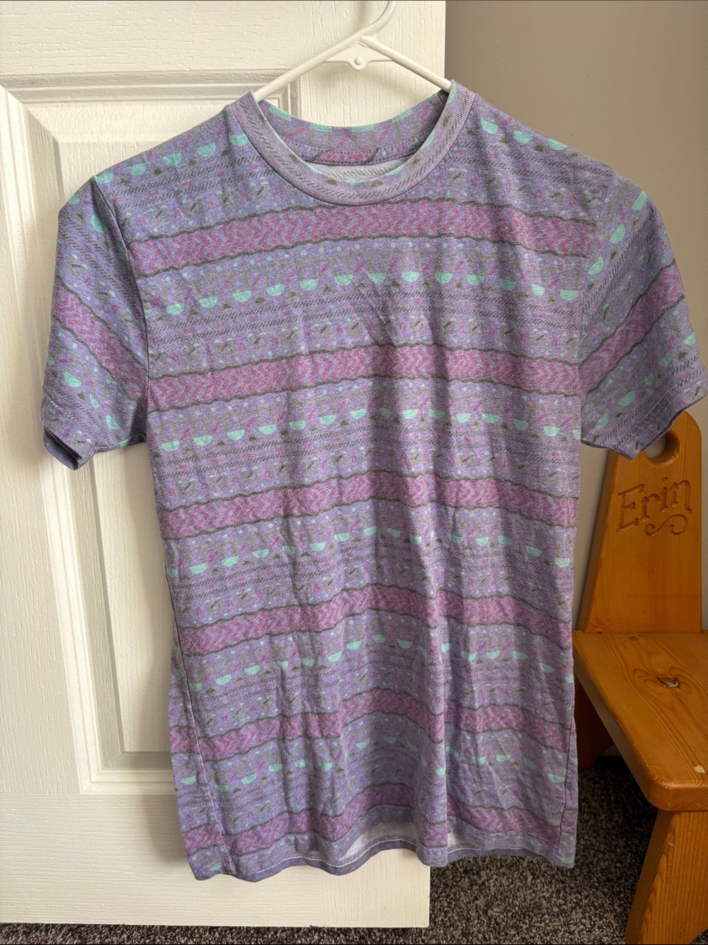 Men's Lavender Patterned Crew Neck T-Shirt